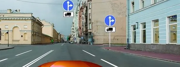 В каких направлениях Вам можно продолжить движение по левой полосе на грузовом автомобиле с разрешенной максимальной массой не более 3,5 т?
