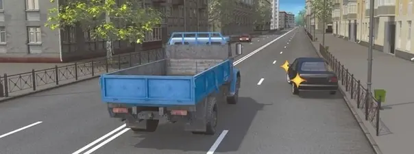 Можно ли водителю легкового автомобиля в данной ситуации начать движение от тротуара?